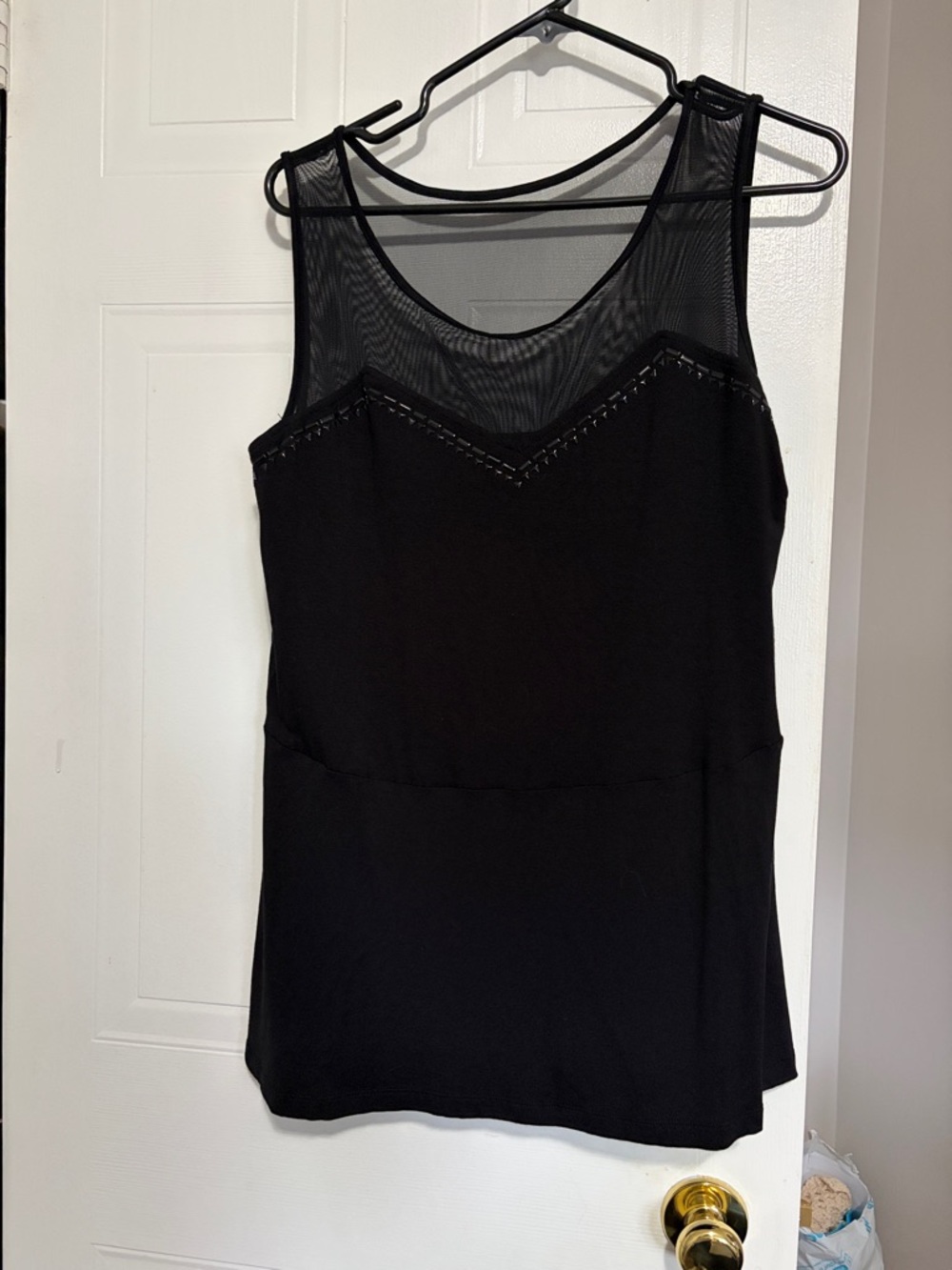 Black Mesh Yoke Sleeveless Flowy Tank Top
